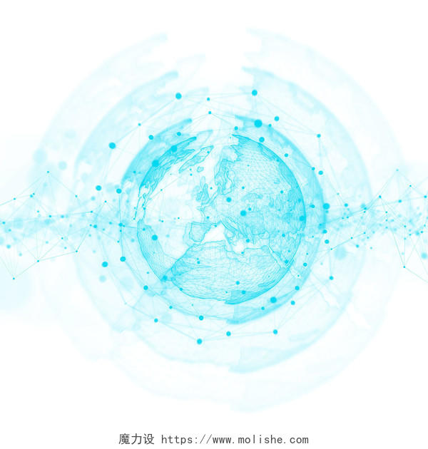 蓝色手绘科技感科技地球互联网线圈元素PNG素材科技元素
